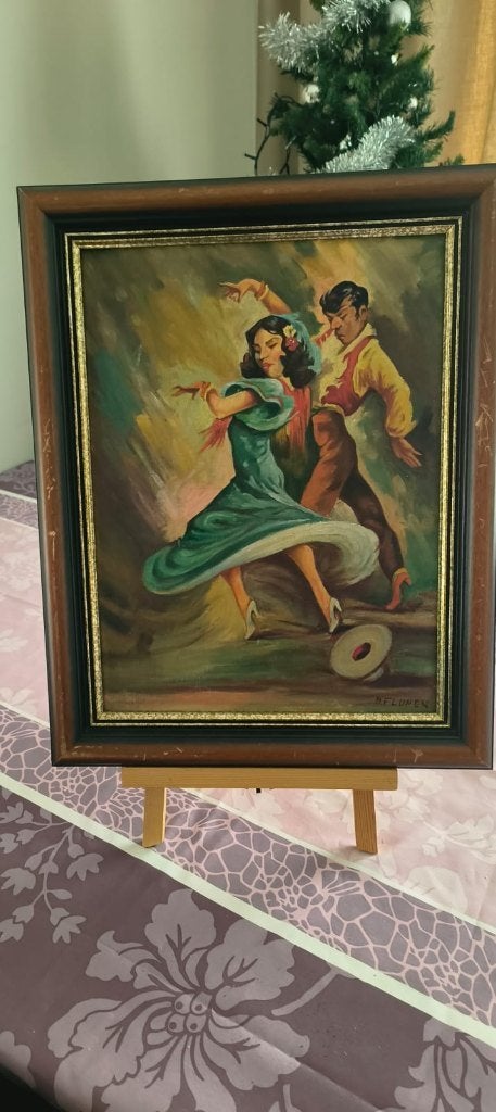 Schilderij op plaat van "Koppel danst de Tango", Antiquités & Art, Portrait ou Personnes, Panneau, Enlèvement, Classique