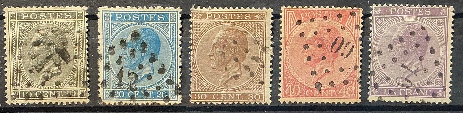 LOT 536. 1865/66. LEOPOLD I. Reeks profiel links., Koninklijk huis, Ophalen of Verzenden, Gestempeld, Gestempeld