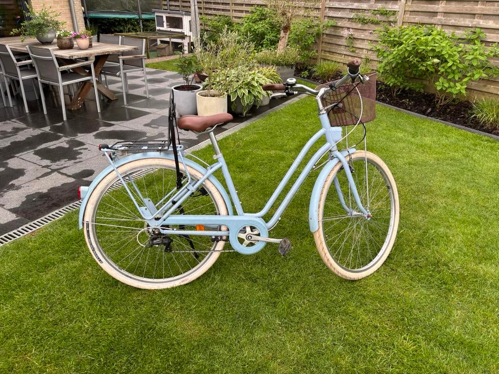 Damesfiets Elops 520 lichtblauw, Velgrem, Versnellingen, Zo goed als nieuw, 50 tot 53 cm