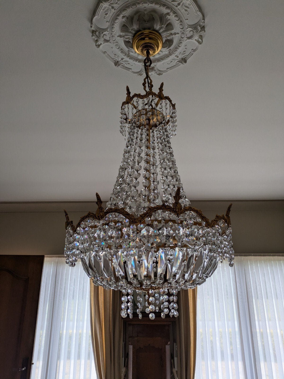 kristallen kroonluchter, Huis en Inrichting, Lampen | Kroonluchters, Ophalen, Klassiek, E14 (klein), Glas