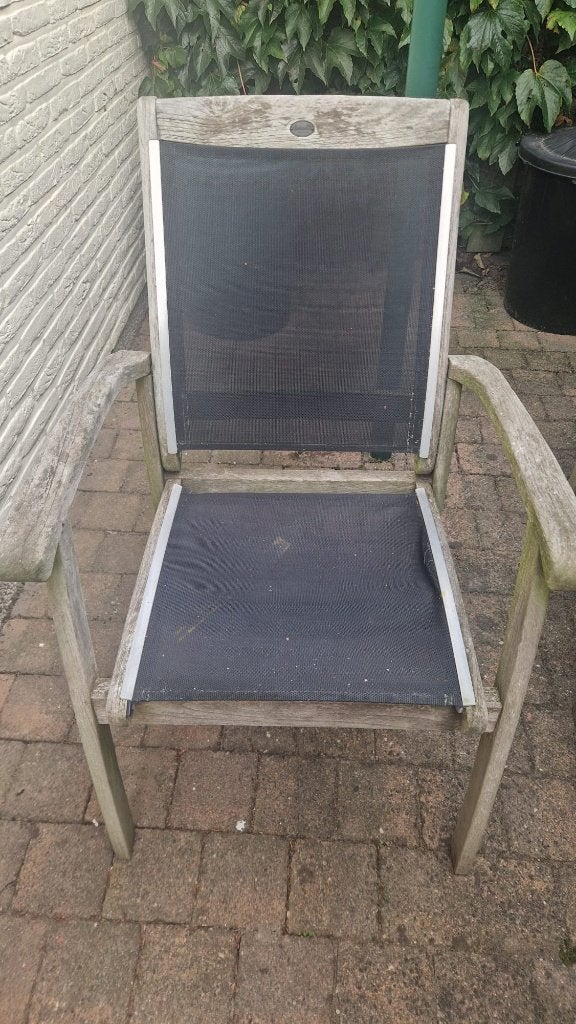 4 houten tuinstoelen Hartman, Tuin en Terras, Ophalen, Gebruikt, Stapelbaar