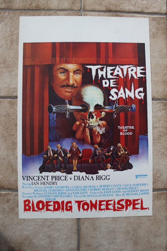 filmaffiche Theatre Of Blood 1973 Vincent Price filmposter, Rechthoekig Staand, Ophalen of Verzenden, Zo goed als nieuw, A1 t/m A3
