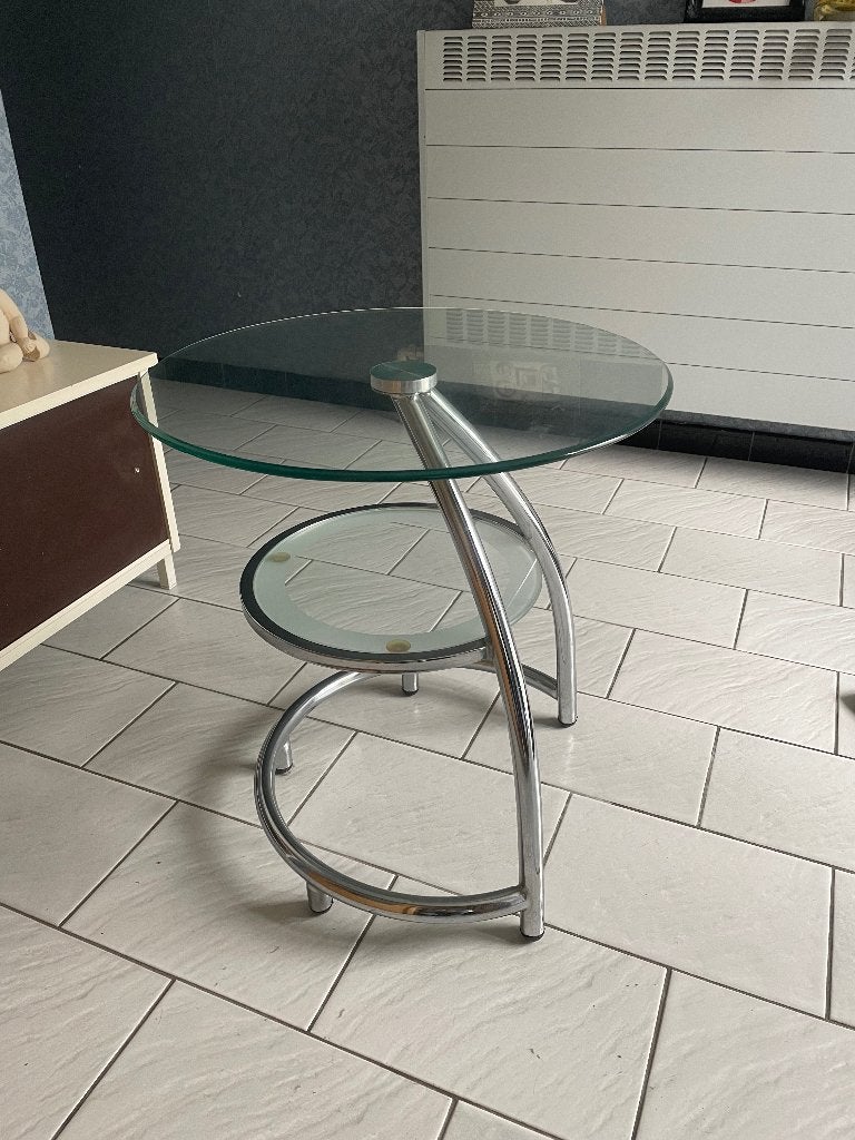 Vintage bijzettafel, Rond, 55 tot 75 cm, Glas, Ophalen