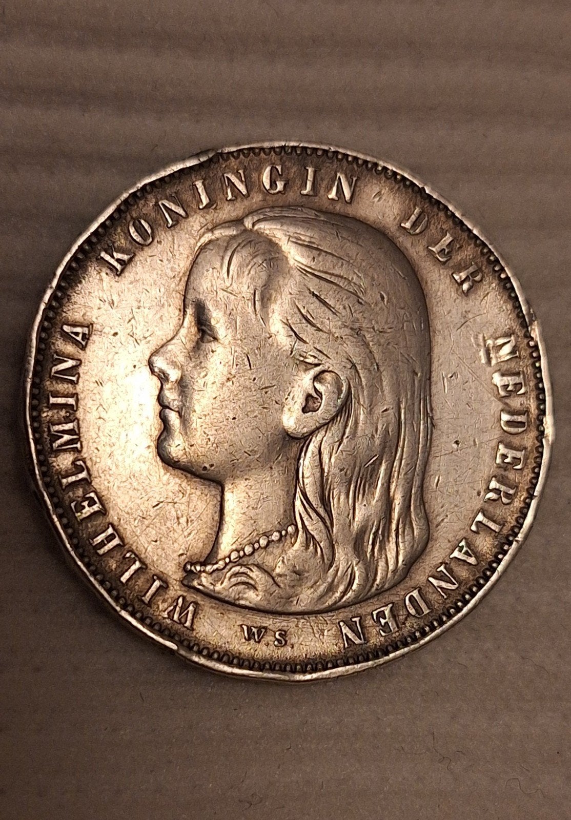 Zilveren 1 Gulden 1892 – Wilhelmina "100 C." – Eerste Jaarta, Verzenden, Koningin Wilhelmina, 1 gulden, Zilver