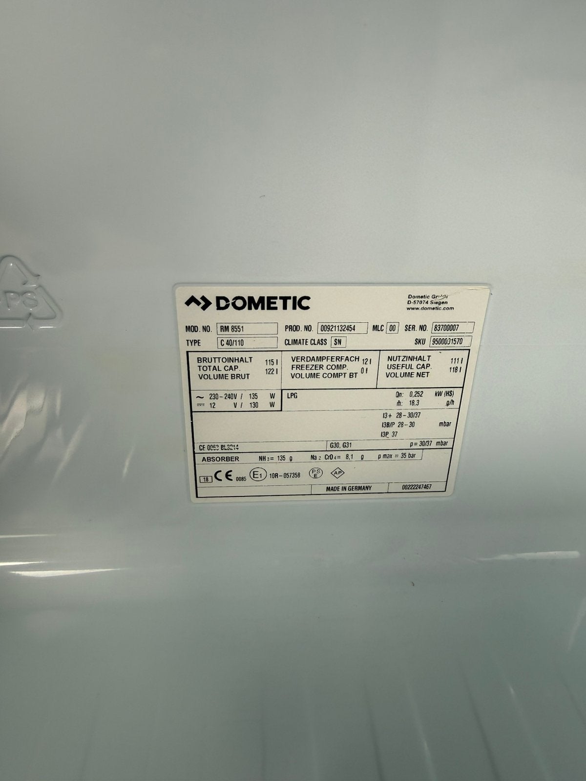 Dometic RM8551 Absorptiekoelkast 12V/230V/Gas Camper/Caravan, Gebruikt, Minder dan 85 cm, Minder dan 60 cm, Inbouw