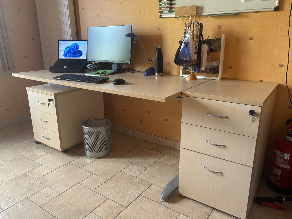 Bureau met 2 ladenblokken, Ophalen, Overige typen, 160 cm, Hout