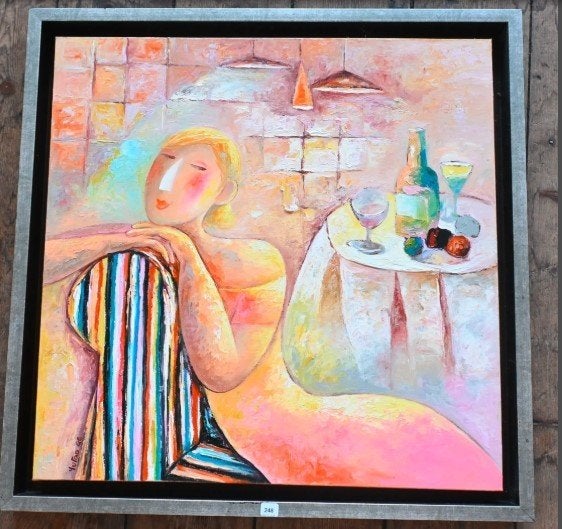 Tableau de Yutao Ge, la femme au verre de vin, Antiquités & Art, Enlèvement ou Envoi, Verre