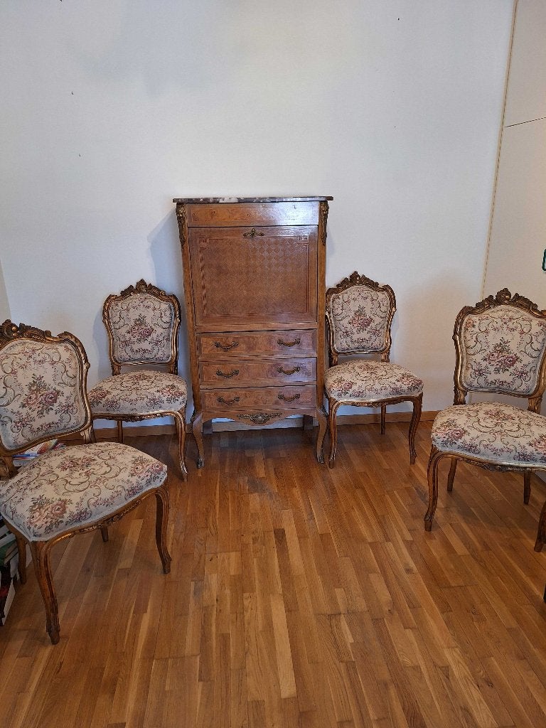 Franse klassieke salonset(4 stoelen + bar kastje), Antiek en Kunst, Ophalen