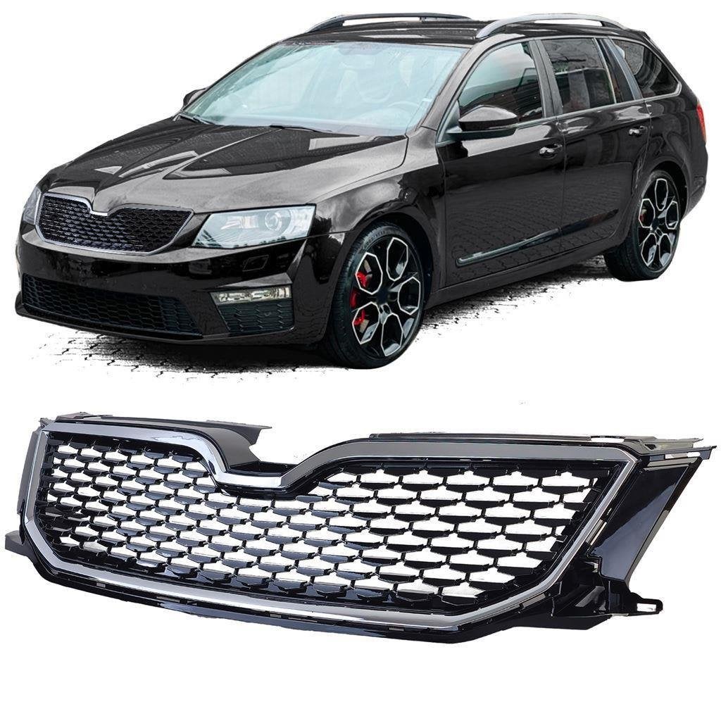 Sport Grill Geschikt Skoda Octavia 5E Glans Zwart Chrome, Verzenden