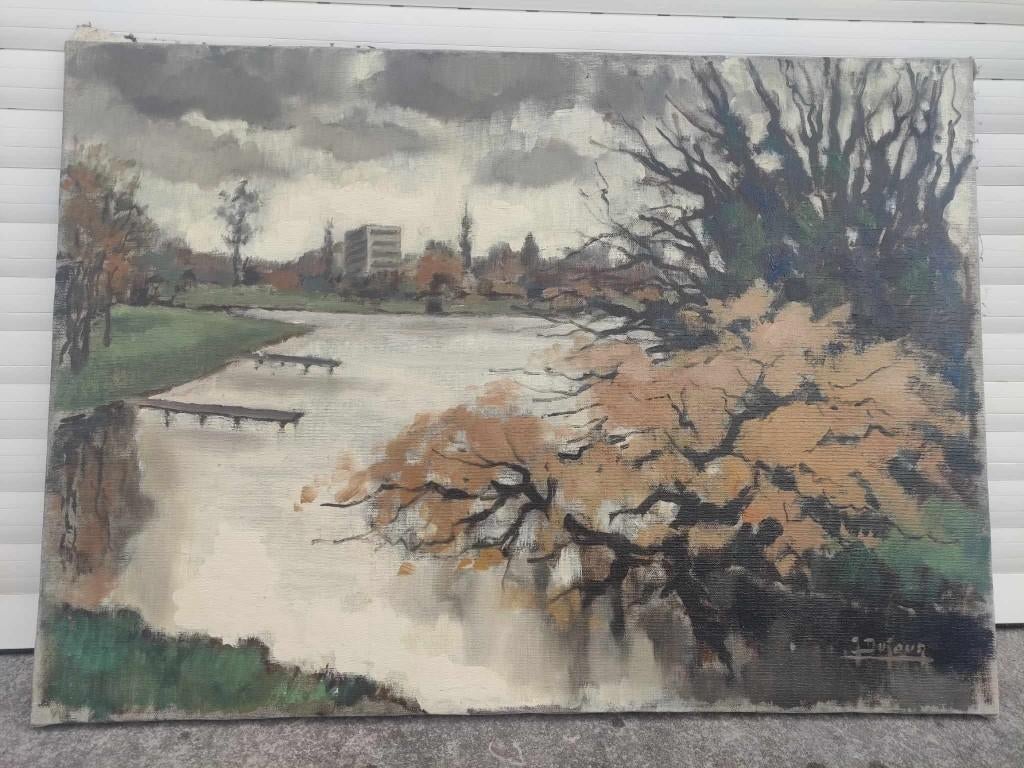 huile sur toile parc de tervueren signe jean dufour, Antiek en Kunst, Ophalen of Verzenden