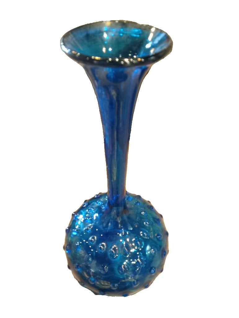 Vase trompette en verre bleu cobalt à motif clouté., Antiquités & Art, Enlèvement ou Envoi