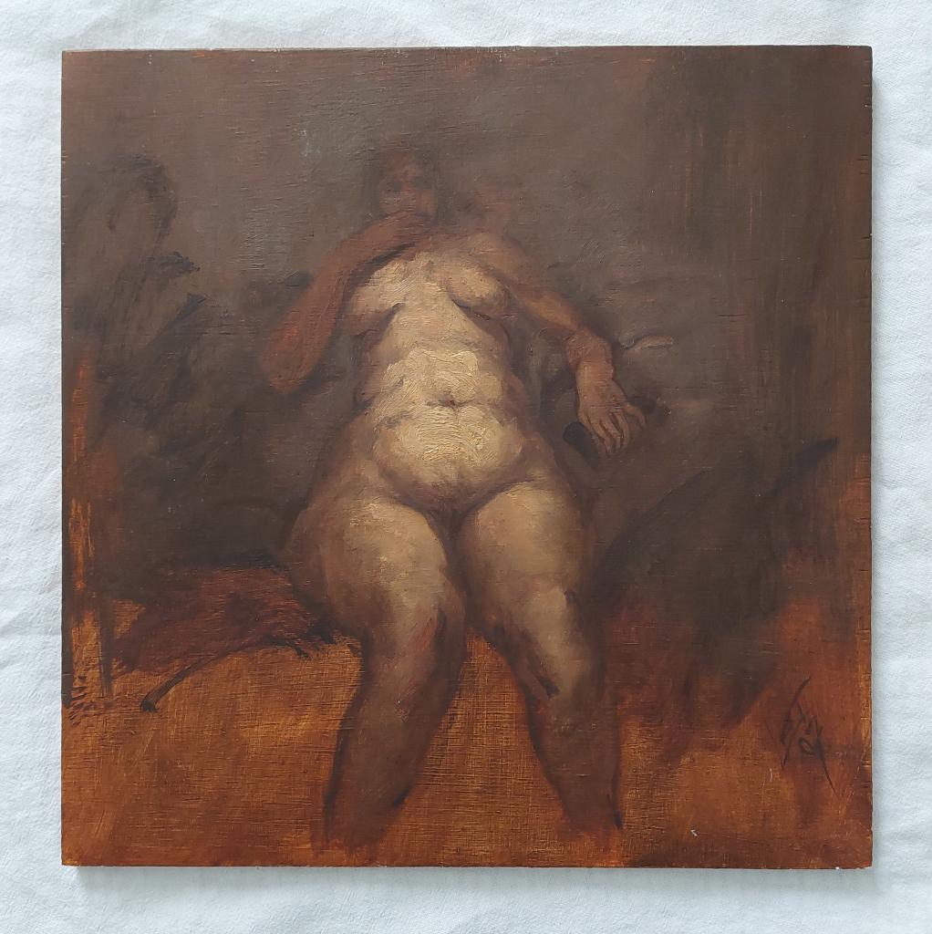 Peinture d'une femme nue assise - Peinture à l'huile, Antiquités & Art, Enlèvement ou Envoi