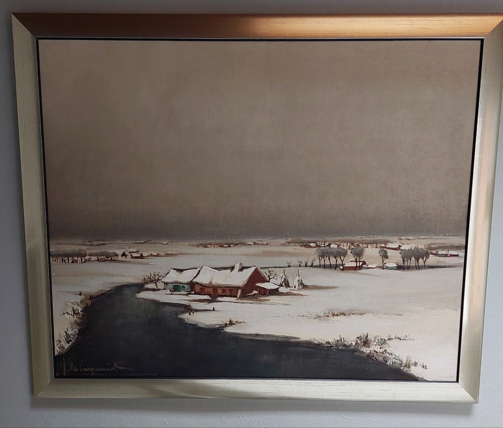 Peinture sur toile - Paysage enneigé - J. Van Campenhaut, Antiquités & Art, Enlèvement