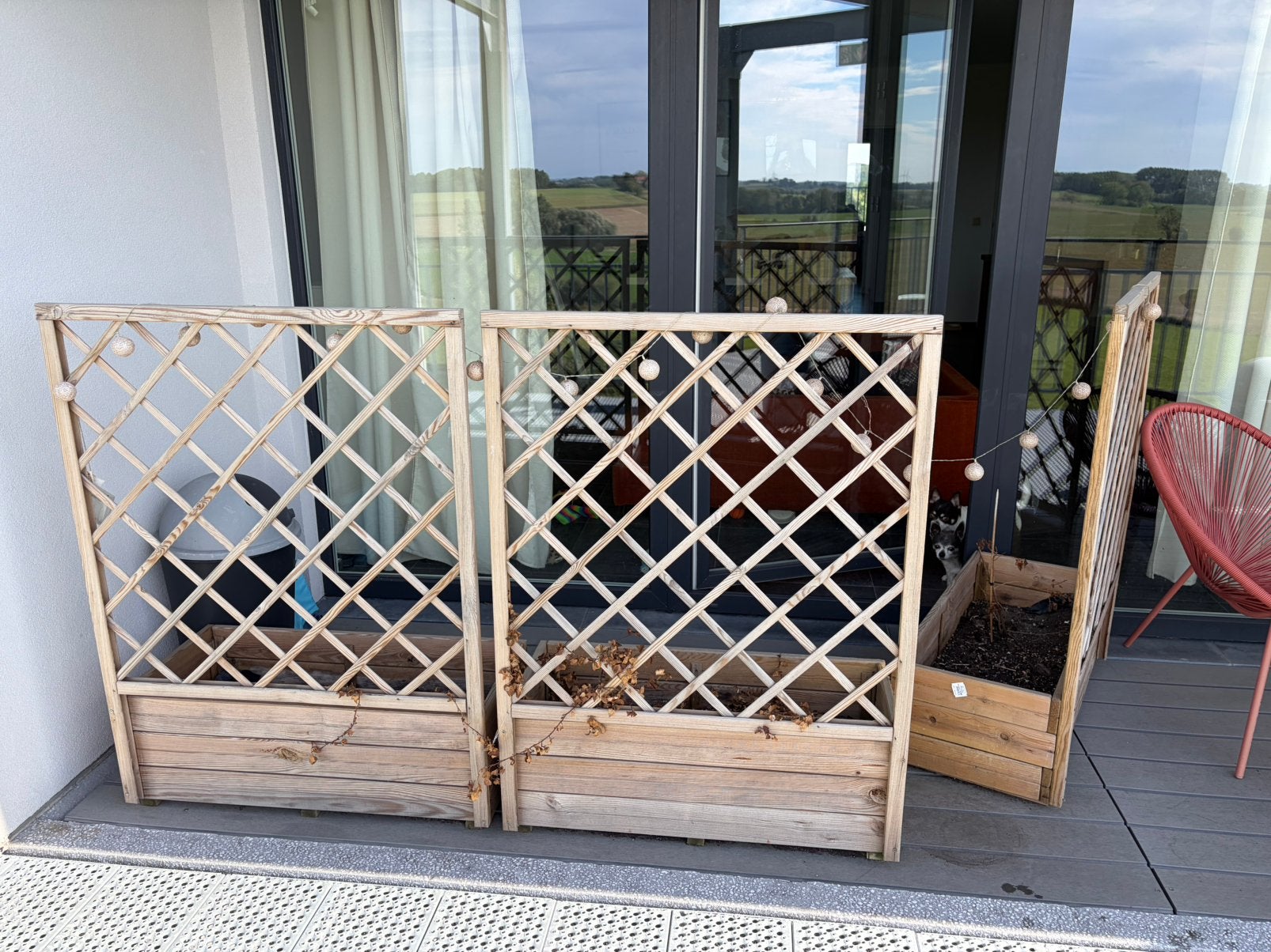 3 houten plantenbakken met latwerk + potgrond, Tuin en Terras, Ophalen, Zo goed als nieuw, Hout