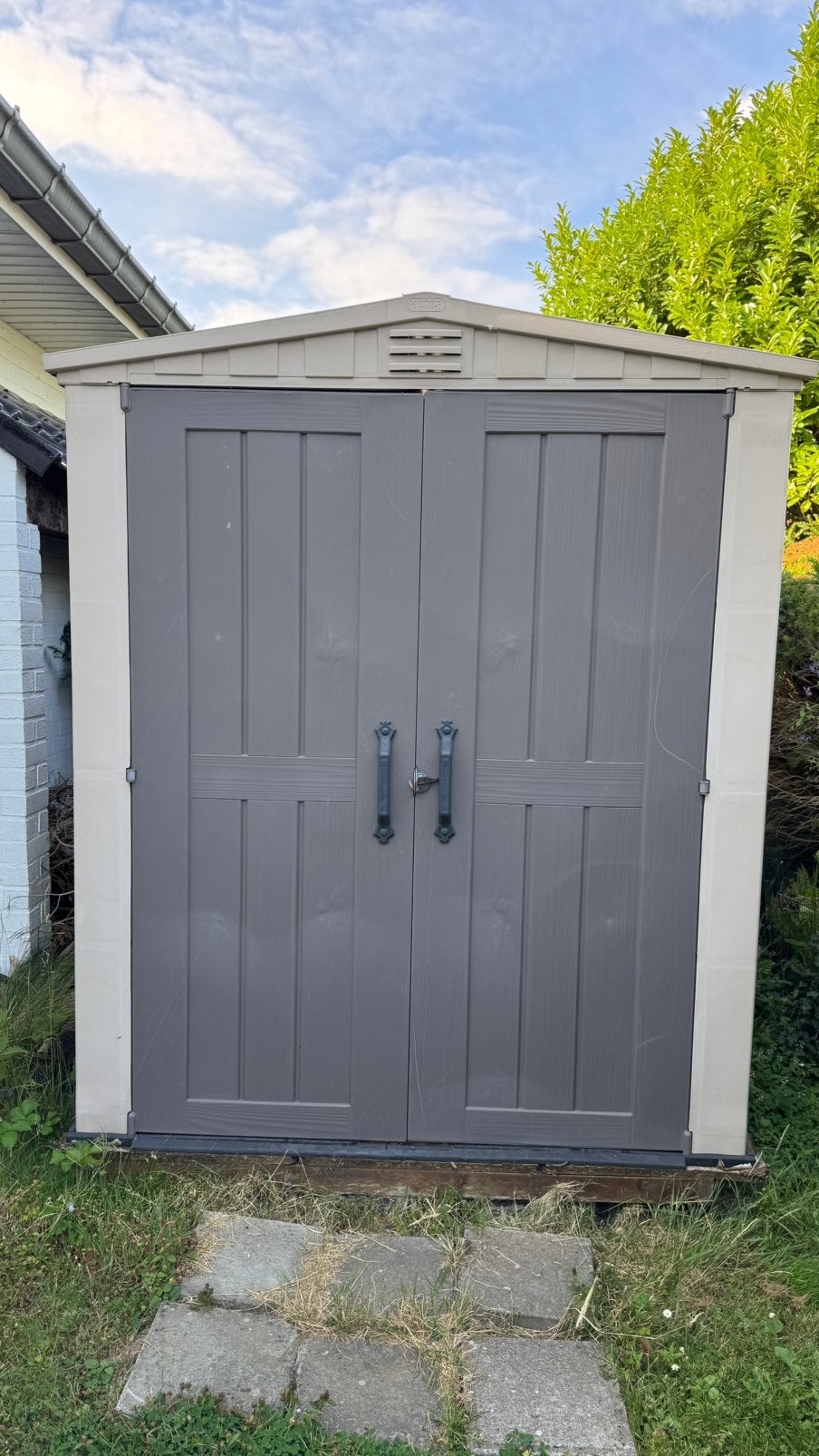 Abri de jardin Keter Factor 6x6 Résine Plancher etageres, Ophalen, Kunststof, Gebruikt, Tuinhuis