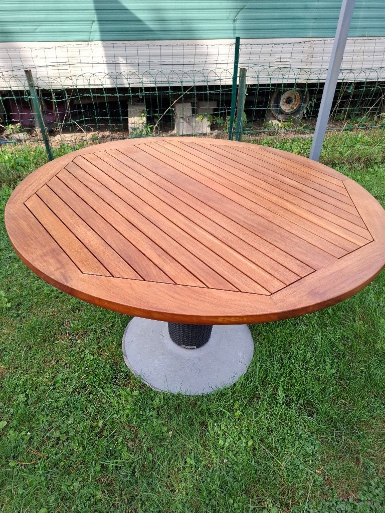Table ronde en Teck, Enlèvement, Comme neuf, Rond, Bois de teck