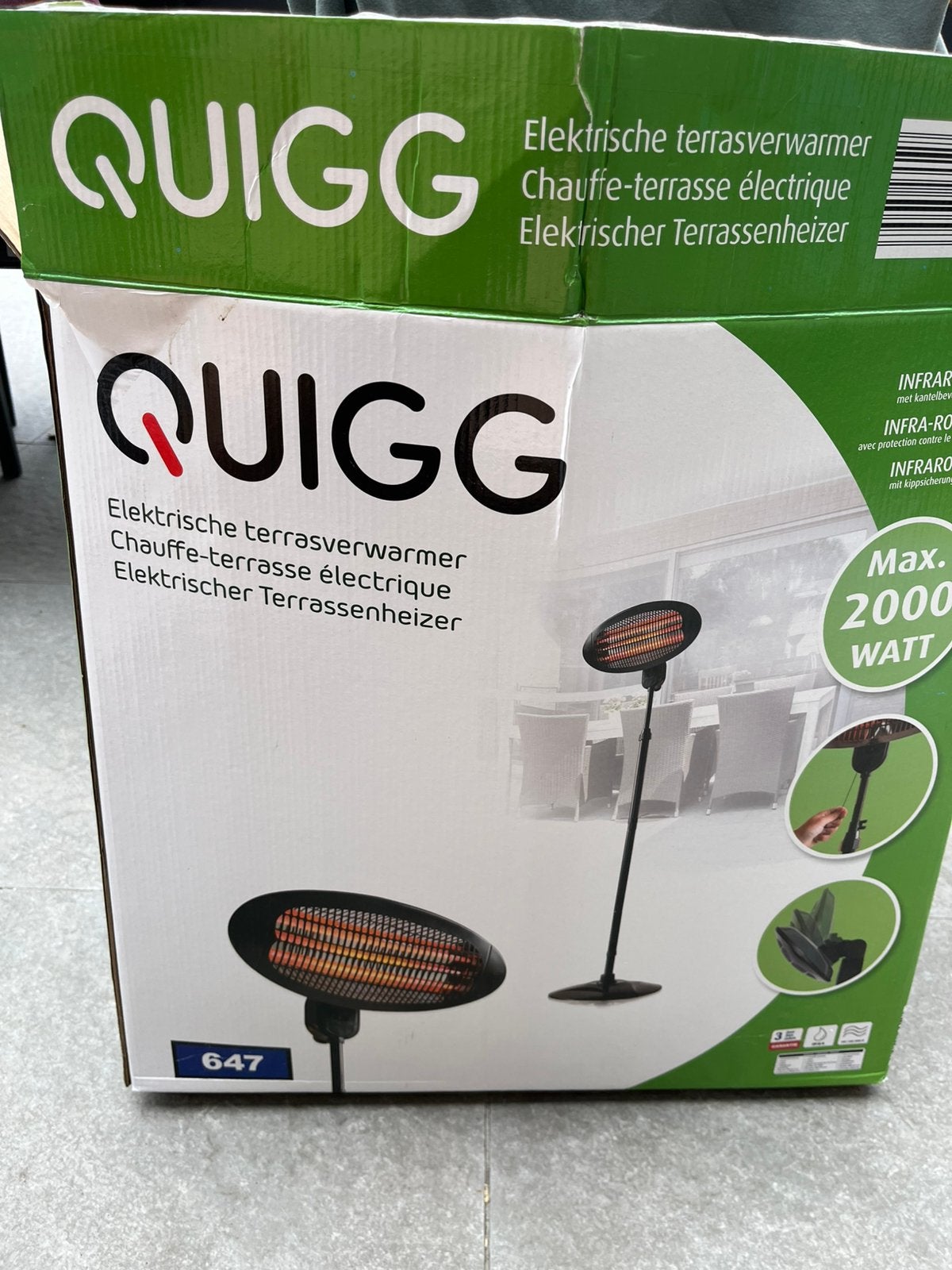 Elektrische terrasverwarmer Quigg, Ophalen, Zo goed als nieuw