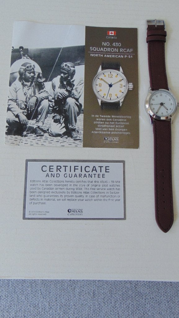 Piloten horloge Squadron No 430 P51 Mustang WO II, Overige merken, Leer, Staal, Polshorloge