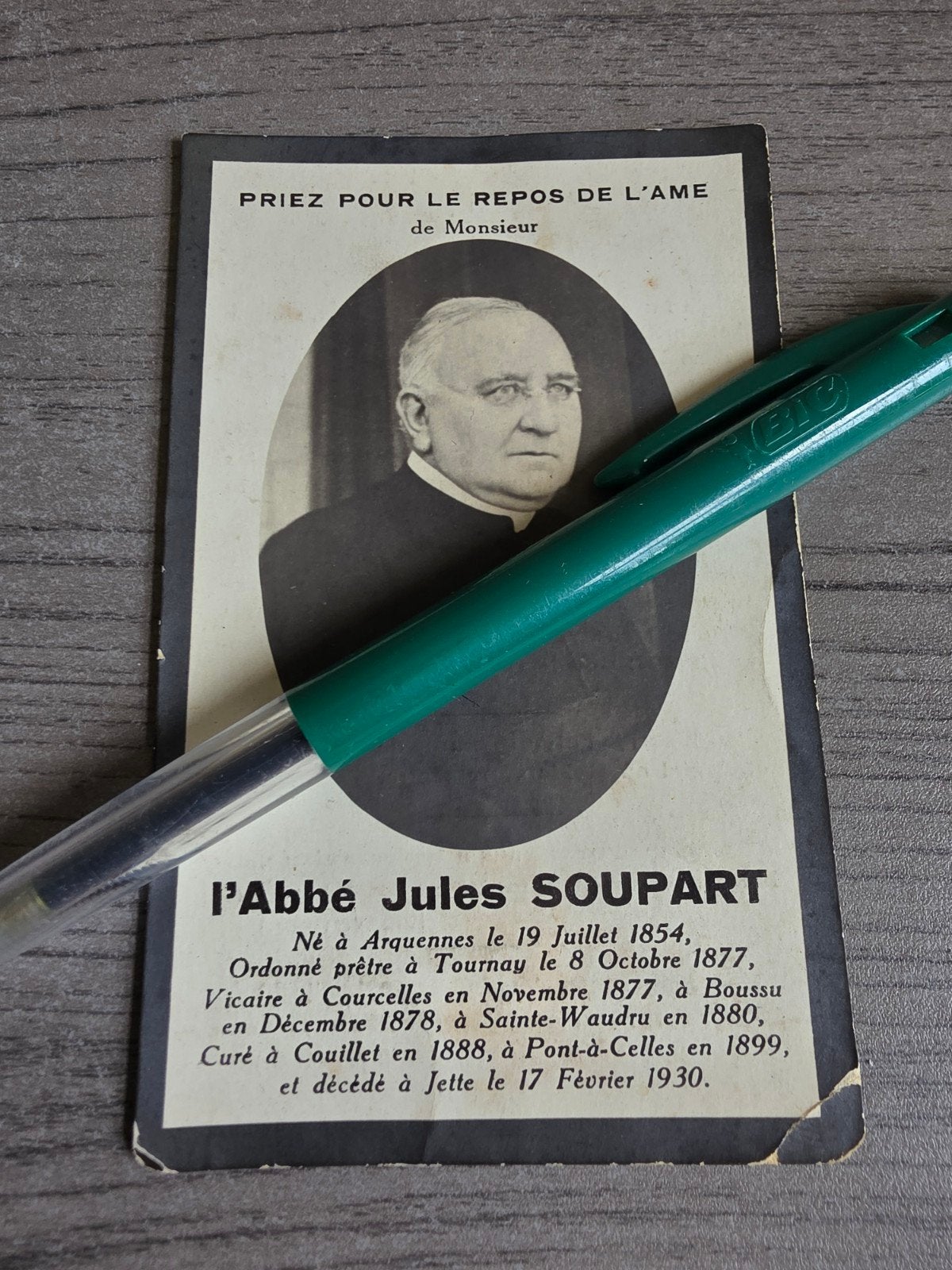 L'Abbé Jules Soupart Arquennes 1854 Courcelles Pont-à-Celles, Verzamelen, Bidprentjes en Rouwkaarten, Ophalen of Verzenden