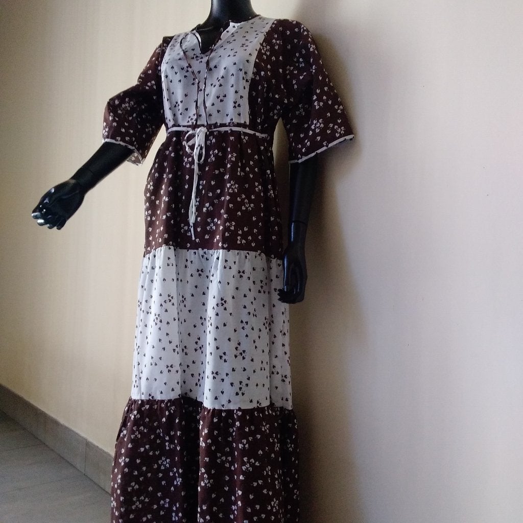 Mooi wijde vintage jurk, Vintage lange zomerjurk, Verzenden, Gedragen, Maat 42/44 (L)