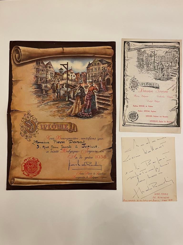 Lot diplomes Belgique Joyeuse, Antiek en Kunst, Curiosa en Brocante, Ophalen of Verzenden