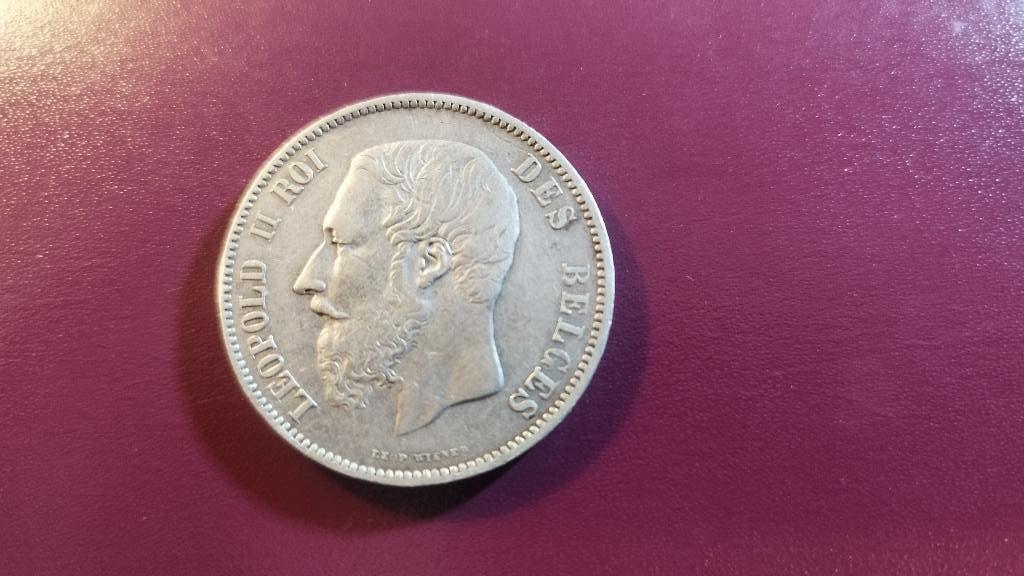 Belgische 5 Fr munt uit 1868 in zilver, Ophalen, Setje, Zilver, Zilver