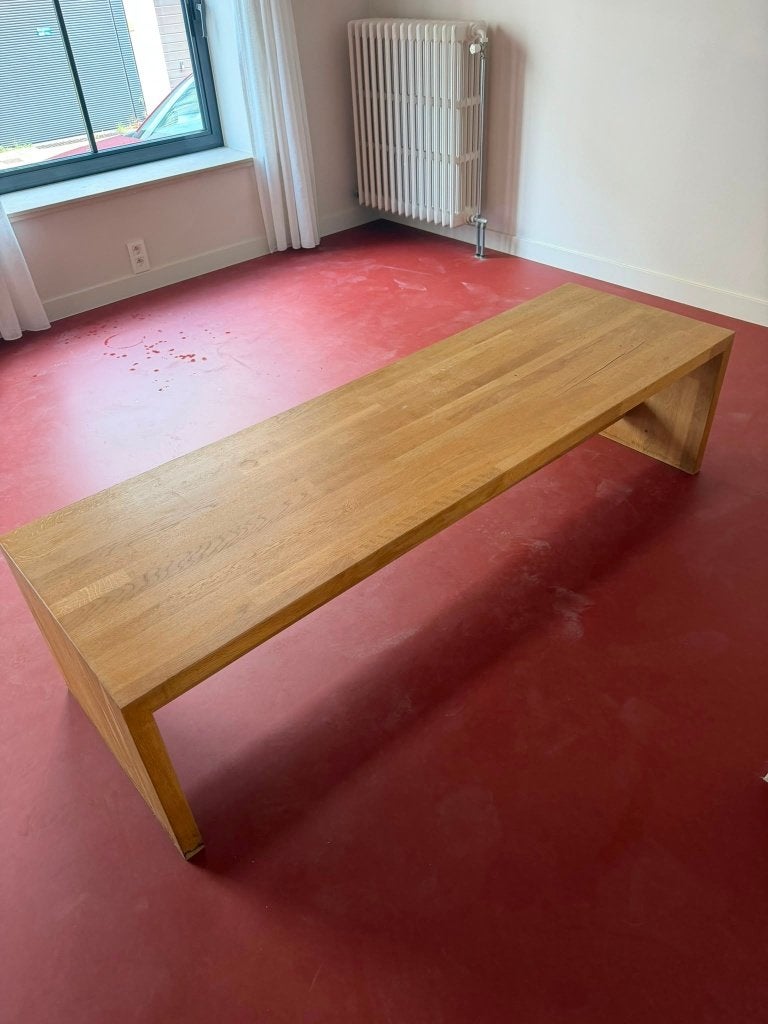 Massief houten bank, Huis en Inrichting, Tafels | Salontafels, Ophalen, Eikenhout, 50 tot 100 cm, Zo goed als nieuw