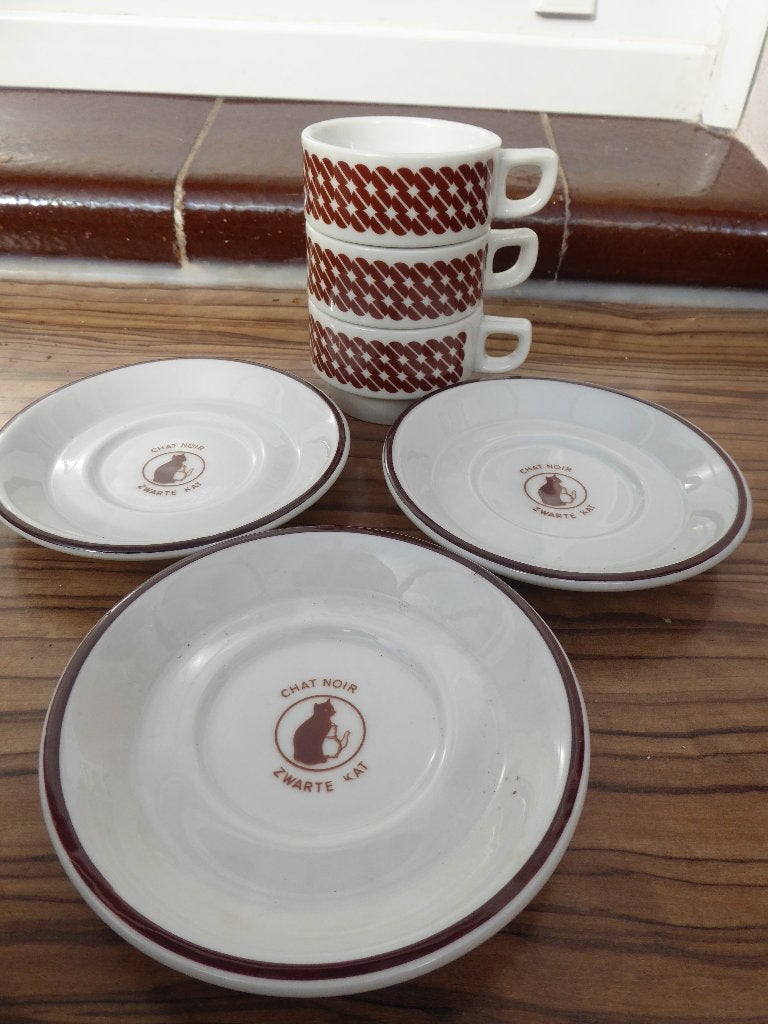 café chat noir zwarte kat s/tasse + tasses expresso 1950 ?, Ophalen of Verzenden, Gebruikt, Gebruiksvoorwerp