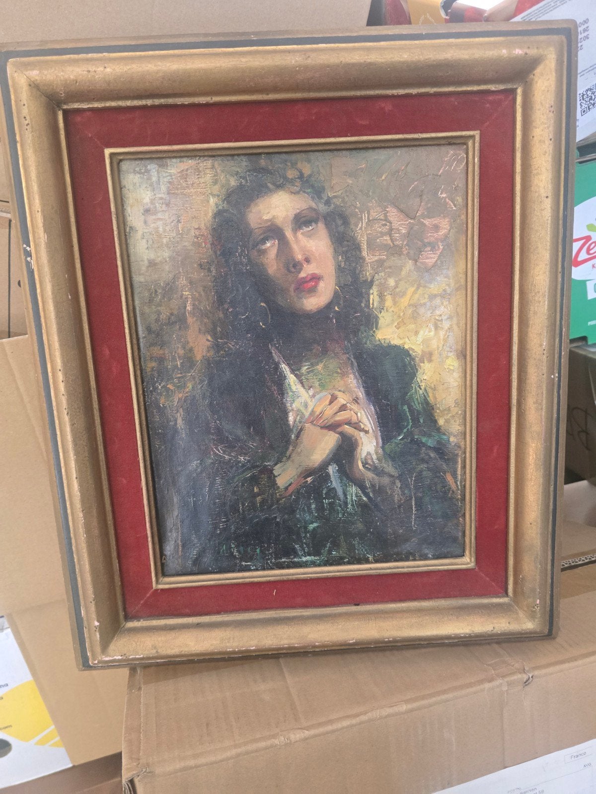peinture espagnole vintage (signée), Antiquités & Art, Portrait ou Personnes, Peinture à l'huile, Signé, Enlèvement