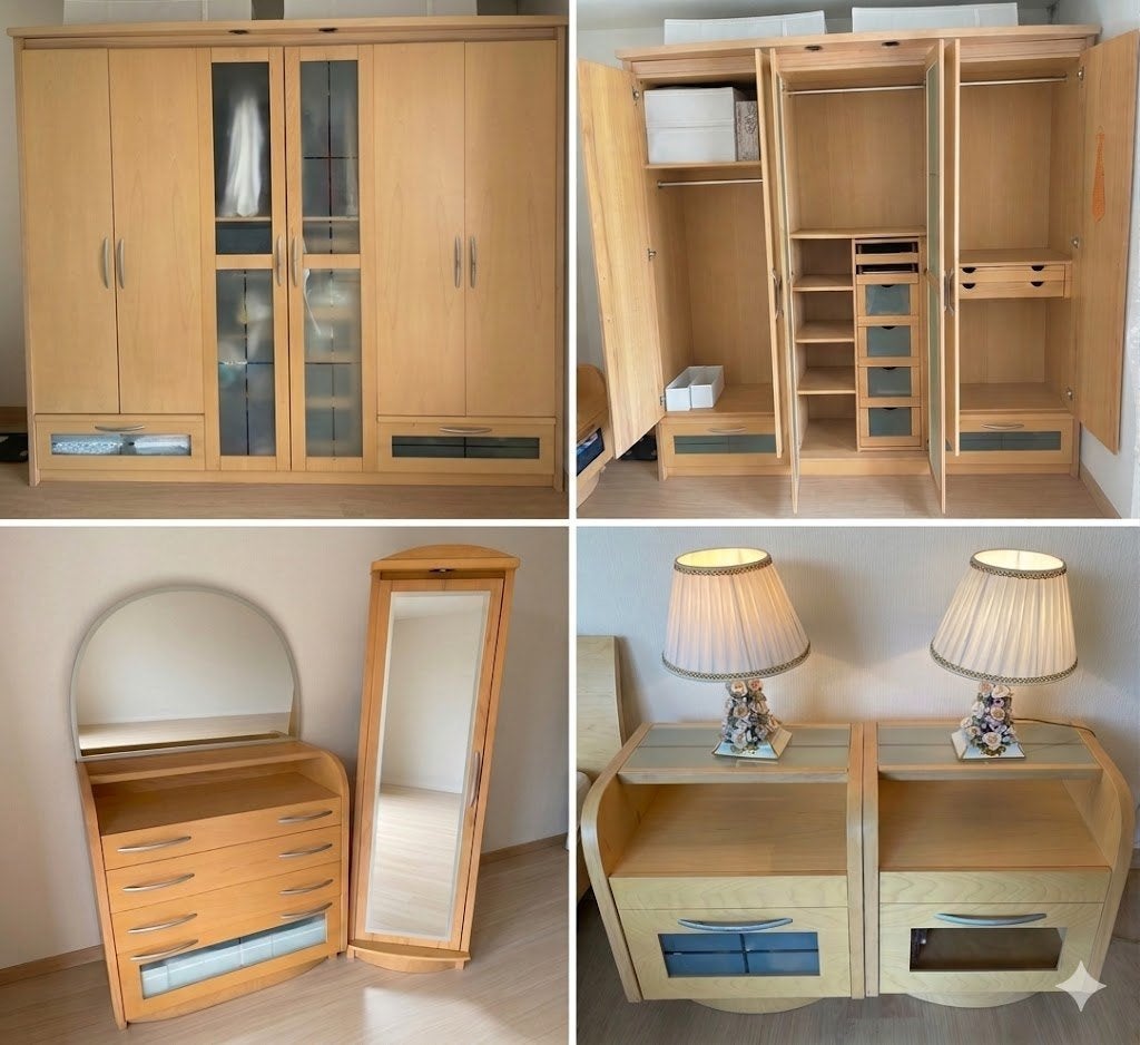 Ensemble chambre à coucher complet en bois, Enlèvement, Utilisé, Deux personnes, Un design chaleureux qui s'intègre dans toute chambre à coucher