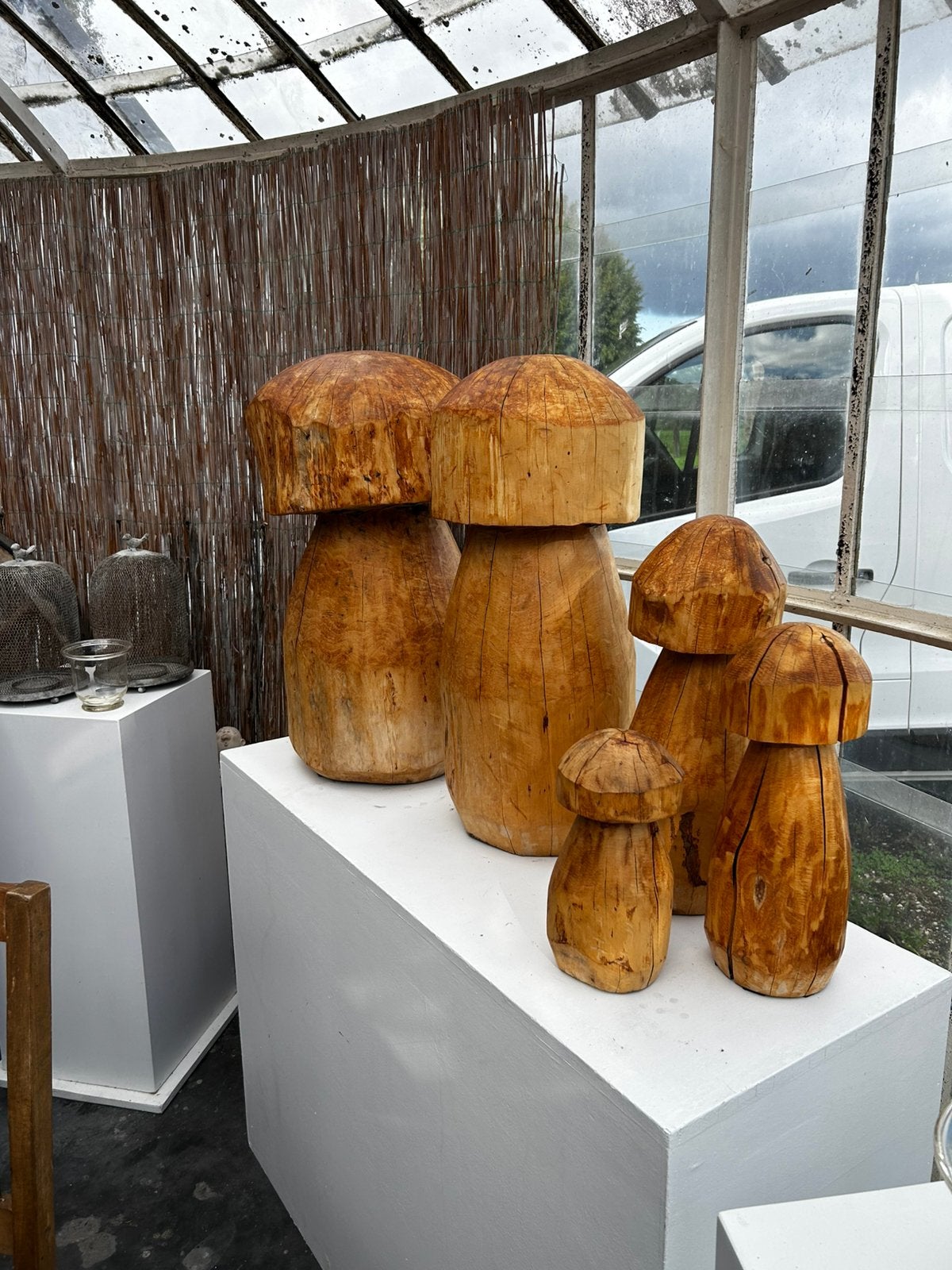 Deco met houten paddestoelen, Ophalen, Hout
