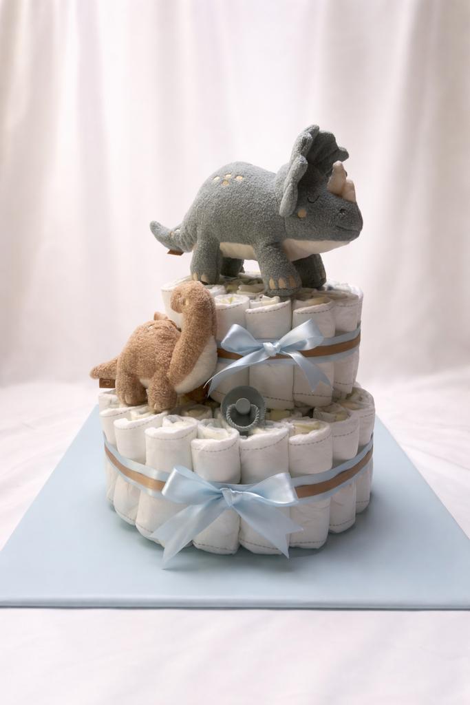 Luiertaart met dino knuffels – handgemaakt kraamcadeau, Kinderen en Baby's, Kraamcadeaus en Geboorteborden, Ophalen of Verzenden