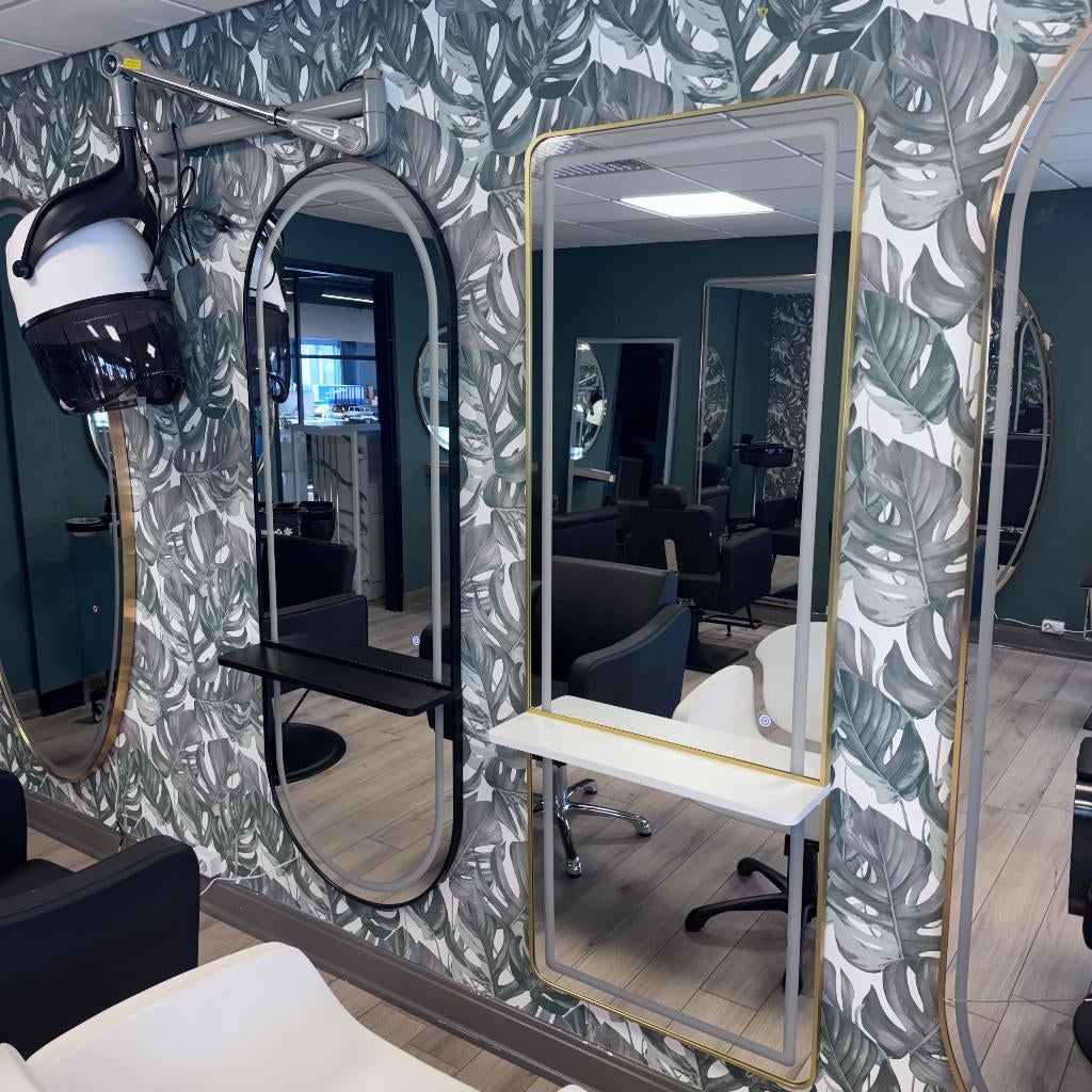 Kaptafel Zwart Goud Rond Rechthoek Spiegel kapsalon kapper, Neuf, Métal, Doré, Campagnard