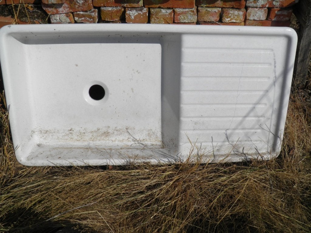 Wit porselijnen spoelbak met verlek., Doe-het-zelf en Bouw, Ophalen, Gebruikt, Steen, Wastafel