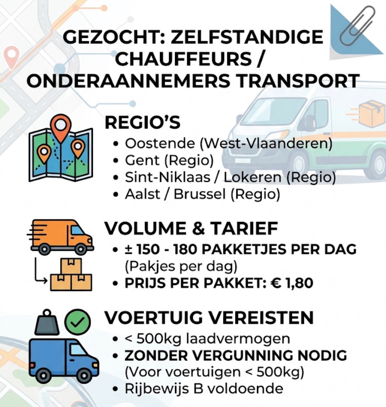 Gezocht: Zelfstandige Onderaannemers Koeriers rijbewijs B