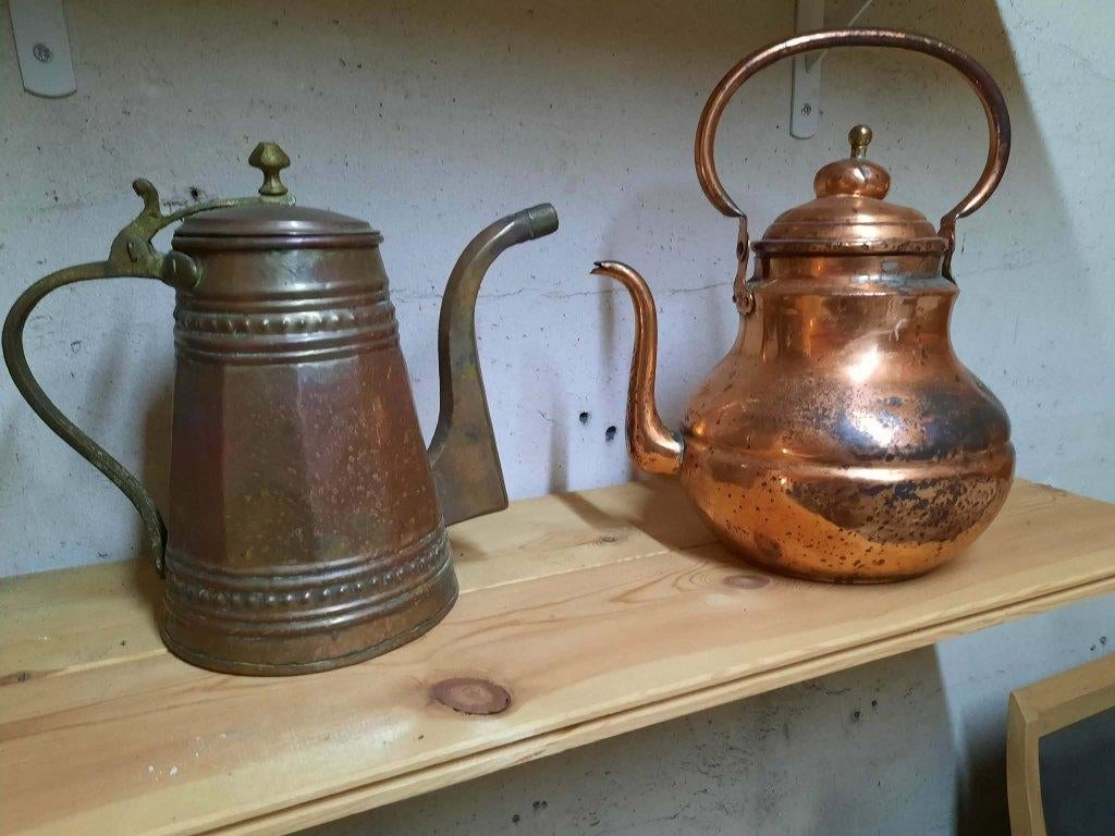 koperen koffiekan en waterketel, Antiek en Kunst, Ophalen, Koper