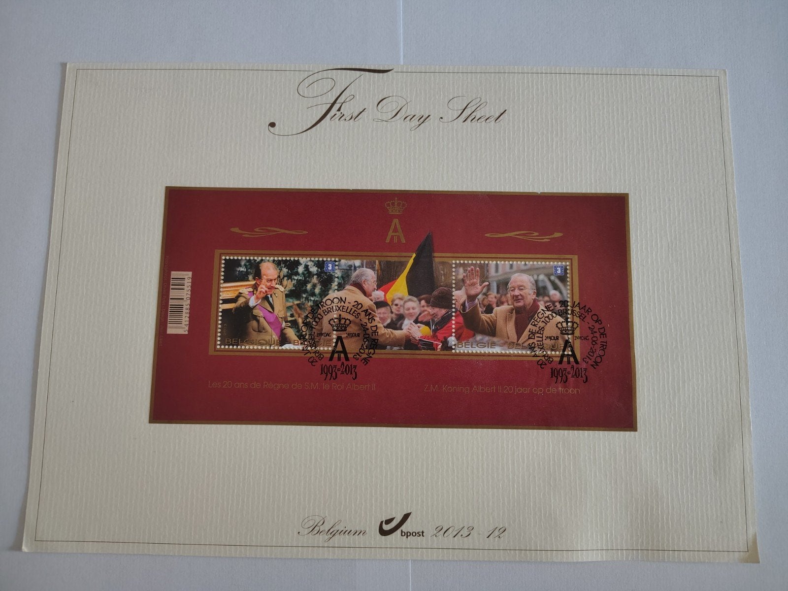 Eerstedagblad Koning Albert II 20 jaar op de troon 2013, Ophalen of Verzenden