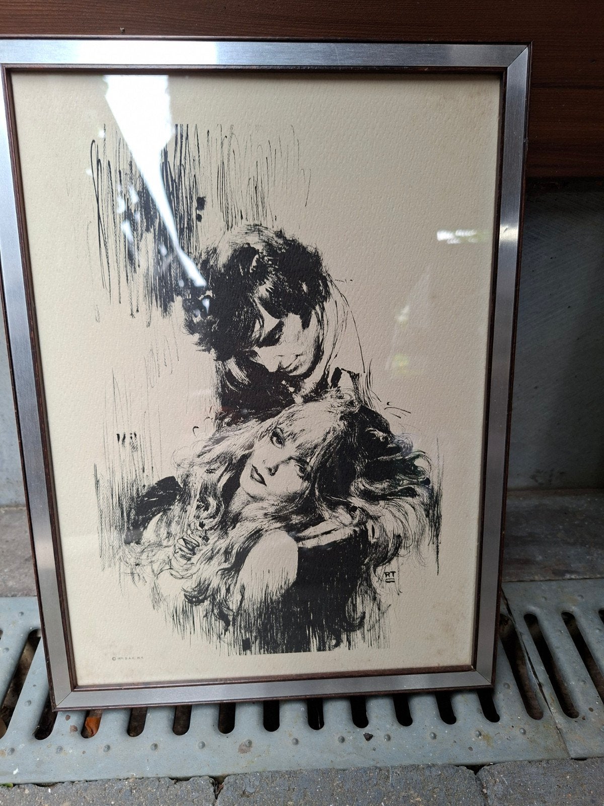 cadre avec dessin 1971, Antiek en Kunst, Kunst | Tekeningen en Fotografie, Ophalen of Verzenden, Tekening