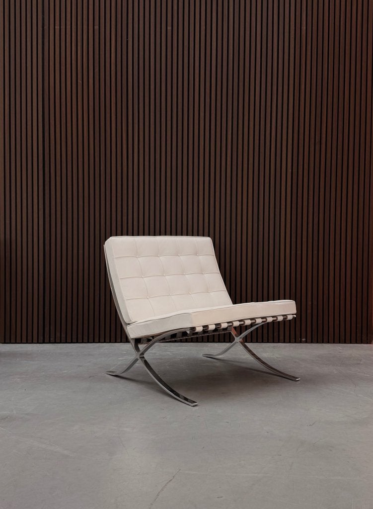 Knoll Barcelona Chair -  Wit leder, Antiquités & Art, Antiquités | Meubles | Chaises & Canapés, Enlèvement ou Envoi