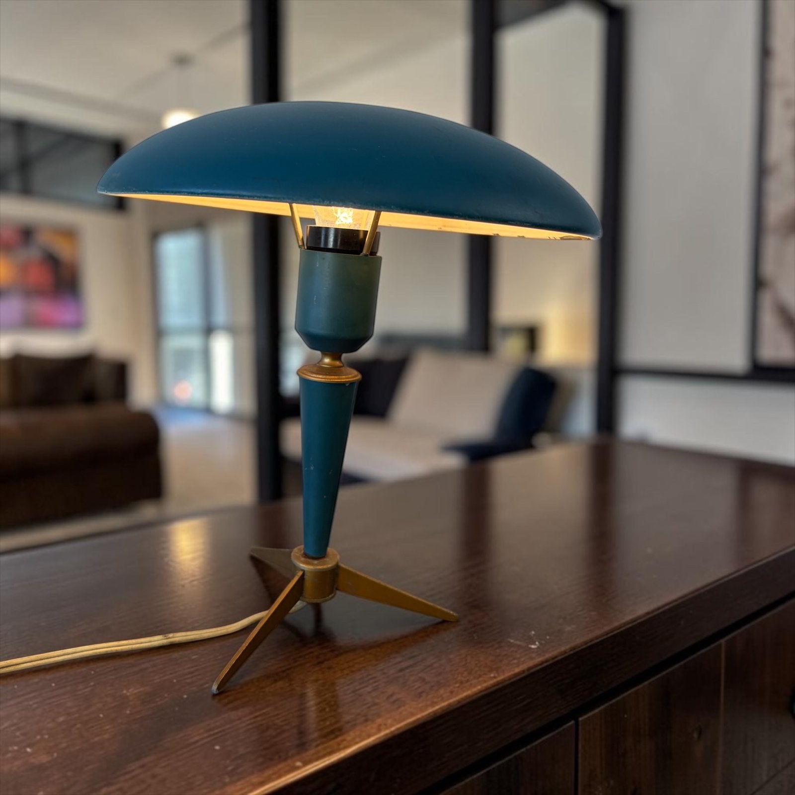 vintage tripod tafellamp / desk lamp Bijou Louis Kalff, Verzenden