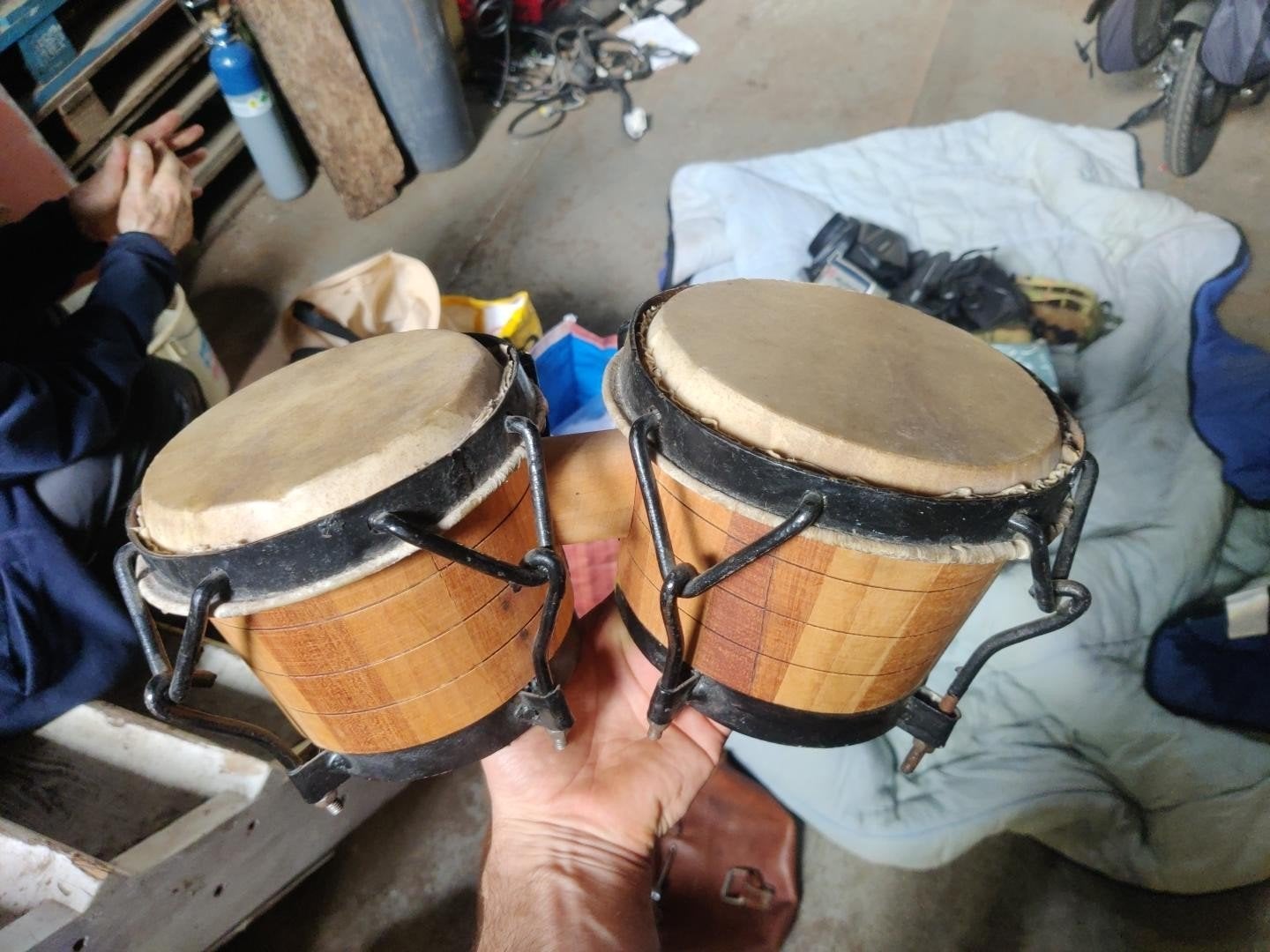 Houten bongo’s met natuurlijke vellen – mooie vintage uitstr, Muziek en Instrumenten, Ophalen of Verzenden, Zo goed als nieuw