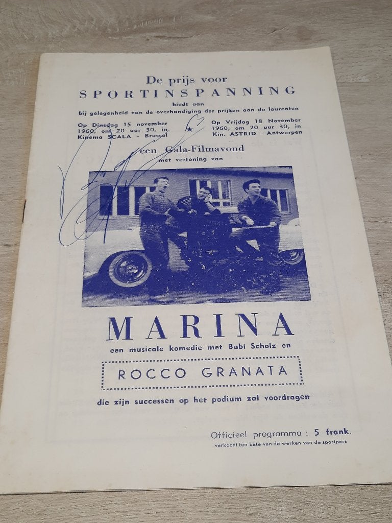 Rocco Granata tweetalig programma uit 1960 MARINA gesign, Ophalen of Verzenden, Gebruikt, Boek, Tijdschrift of Artikel, Gesigneerd