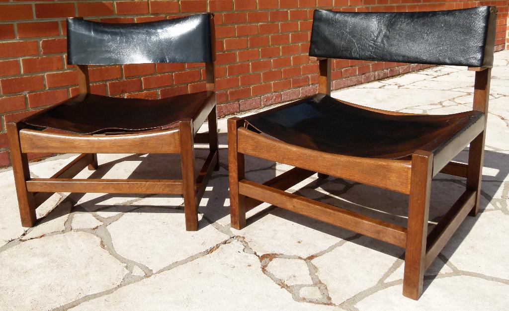 Fauteuils in Scandinavische stijl uit 1966, zwart leer, Ophalen
