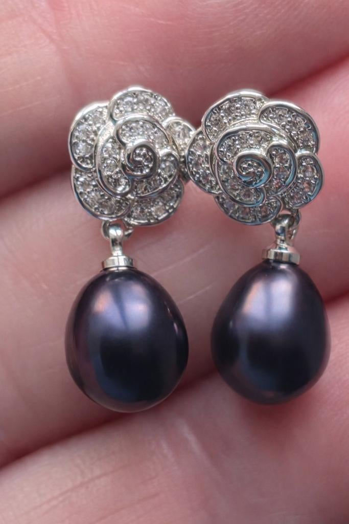 Boucles d'oreilles en argent sterling avec perles naturelles, Neuf, Enlèvement, Avec pierre précieuse, Noir