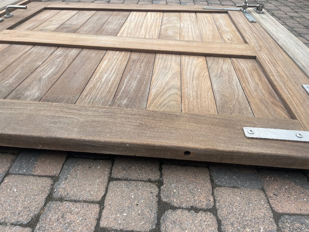 Tuinpoort in hardhout, Portail battant, 150 à 200 cm, Comme neuf, Bois