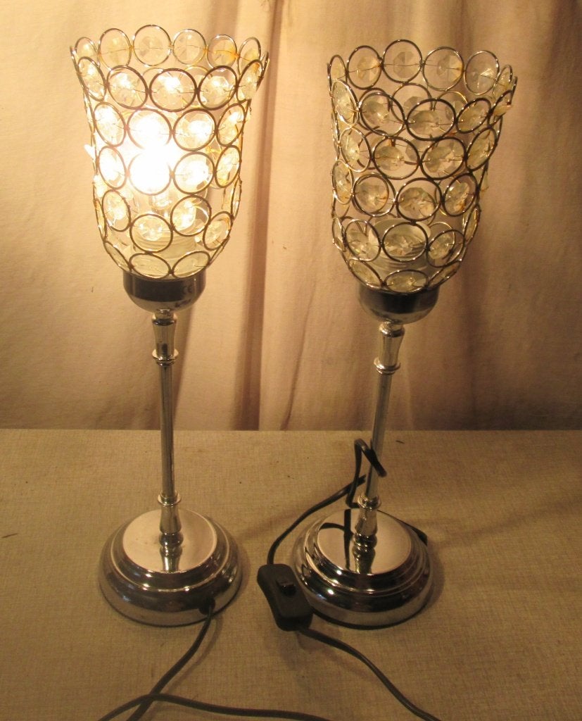 2 Leuke Retro Tafellampen in metaal en glas - 41cm, Ophalen of Verzenden, Huis en Inrichting
