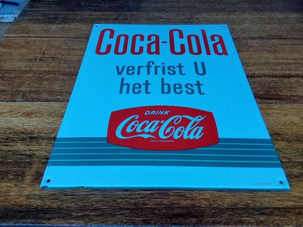 Emaille Coca Cola reclamebord bord Top staat, Antiek en Kunst, Ophalen of Verzenden