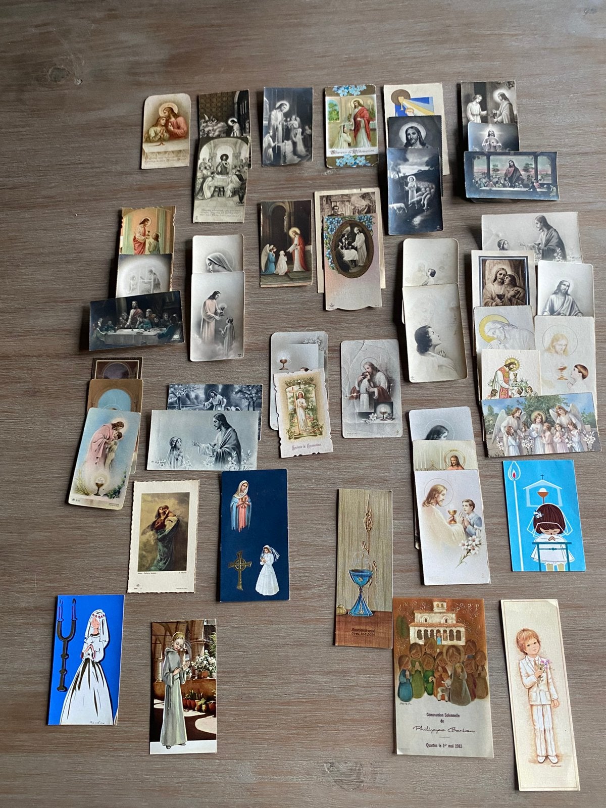 45 Communieprentjes (zeer oude en nieuwere), Collections, Envoi, Utilisé, Carte ou Gravure, Christianisme | Catholique