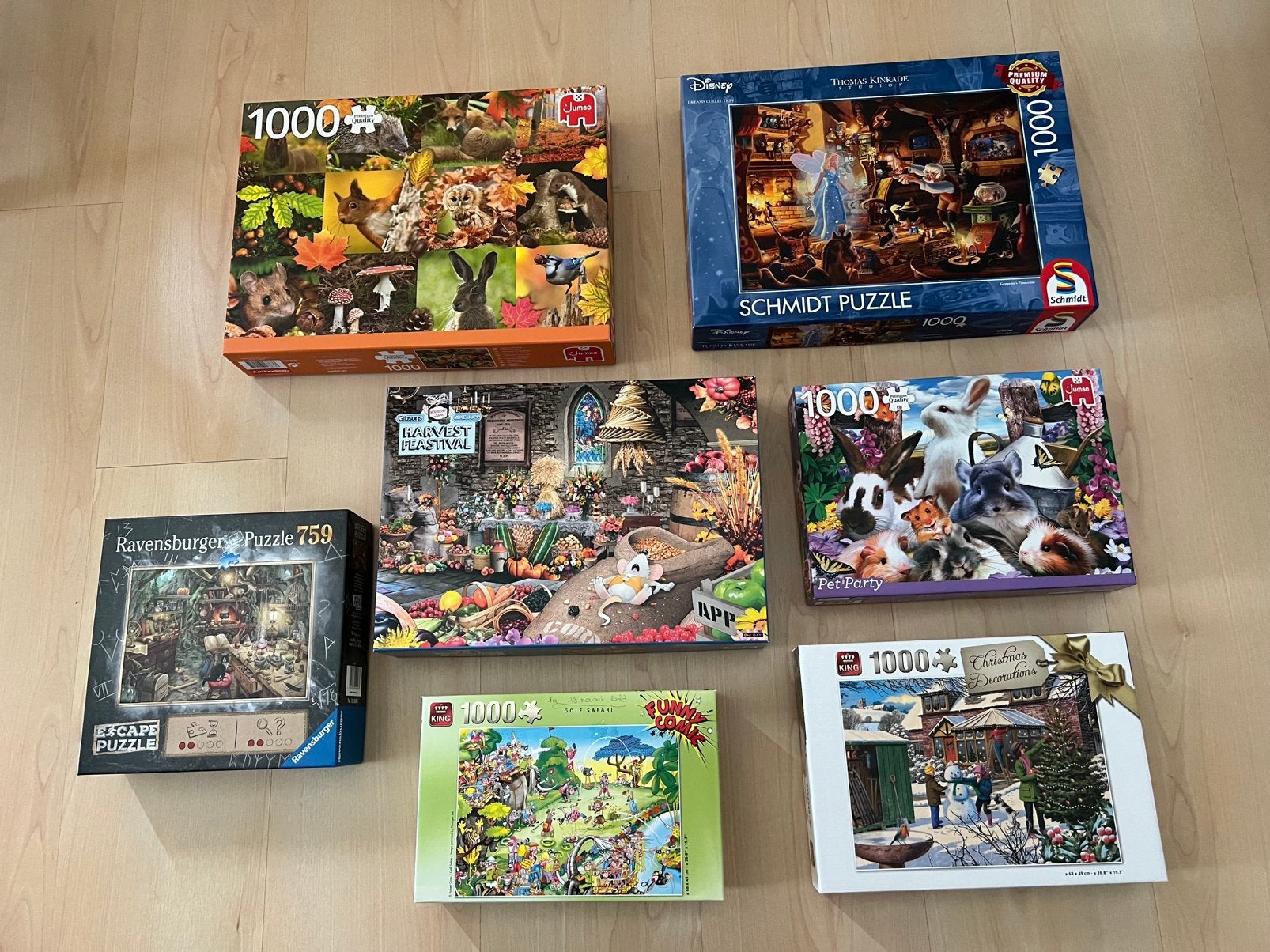 Lot van 7 puzzels voor 25 euro, Hobby en Vrije tijd, Ophalen, 500 t/m 1500 stukjes, Zo goed als nieuw, Legpuzzel
