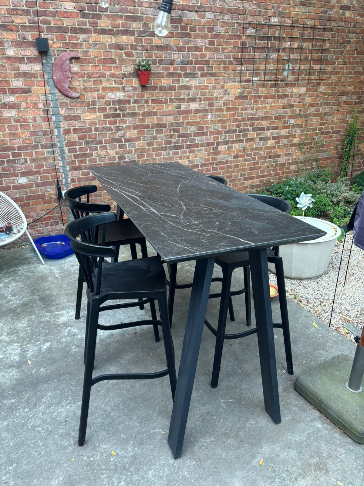 Hoge bartafel / tuintafel + 6 stoelen, Tuin en Terras, Ophalen, Zo goed als nieuw